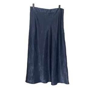 Anthropologie Hutch Navy Satin Midi Skirt Size 6